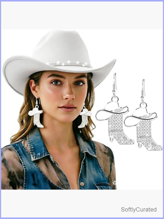 Accessories - Rhinestone Cowgirl Hat Classic Western Wide Brim Adjustable